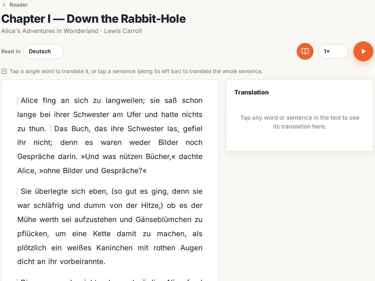 Reader — interactive text with tap-to-translate